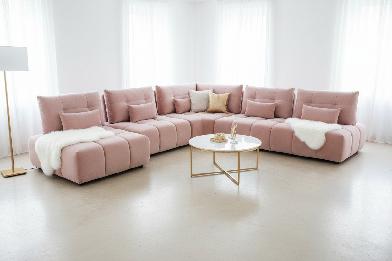 Modular Grid-Tufted Sectional Sofa Set