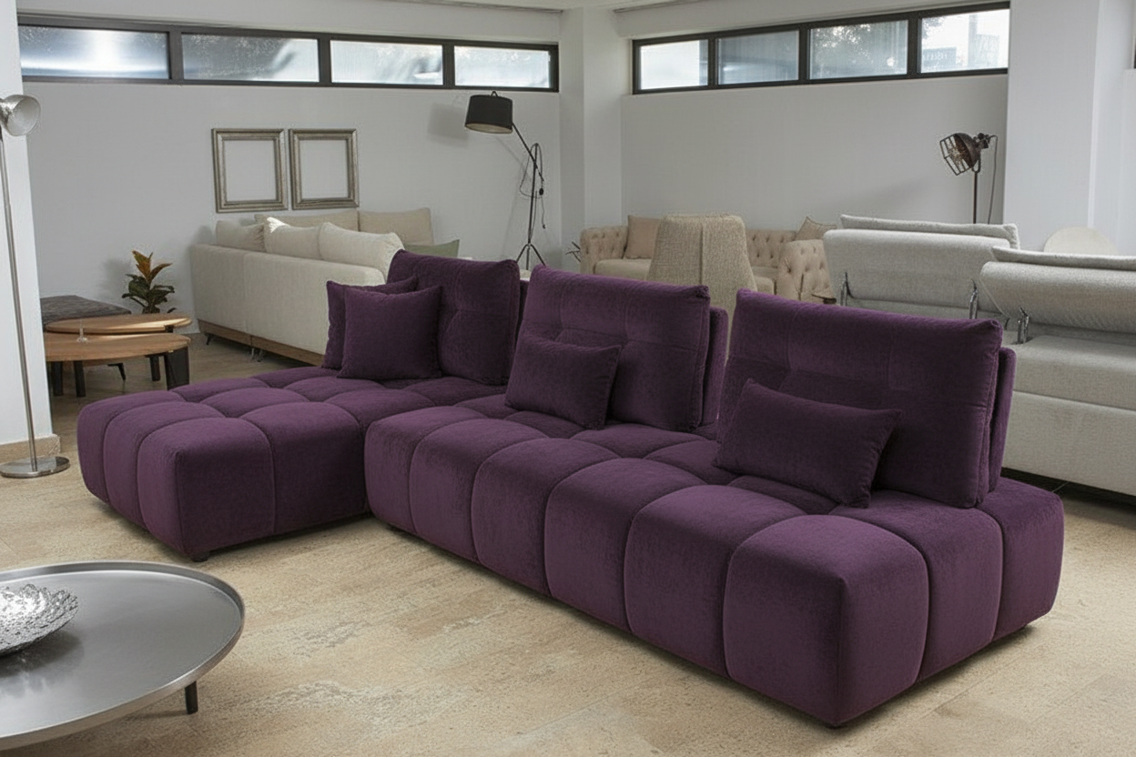 Modular Grid-Tufted Sectional Sofa Set