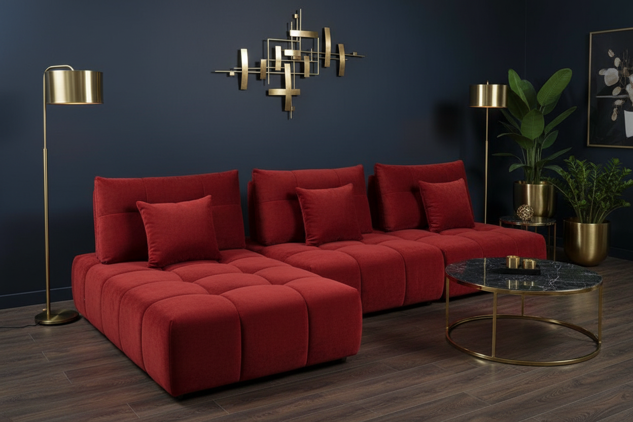 Modular Grid-Tufted Sectional Sofa Set