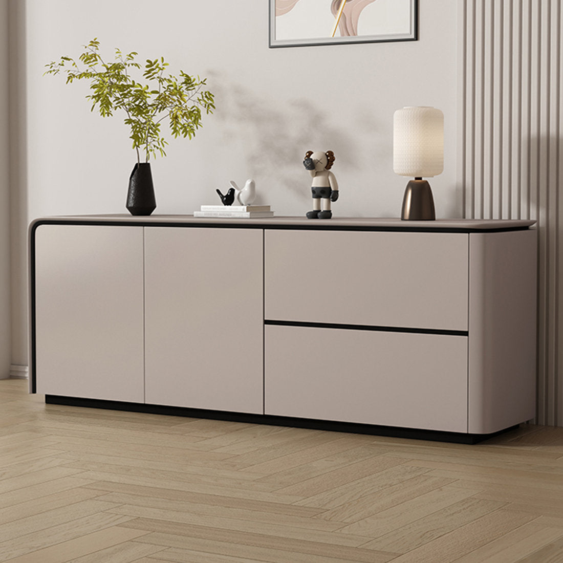 Elara Luxury Sideboard - Stone Gloss closed view