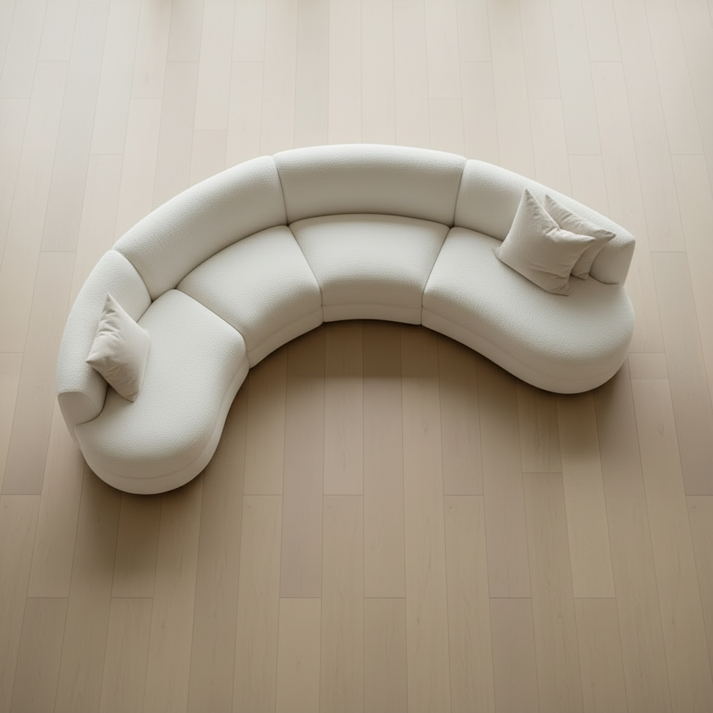 Top-down view – curved sectional sofa