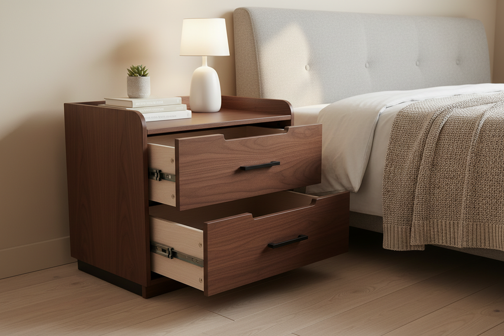 Walnut Bedside Table - Scandinavian Bedroom
