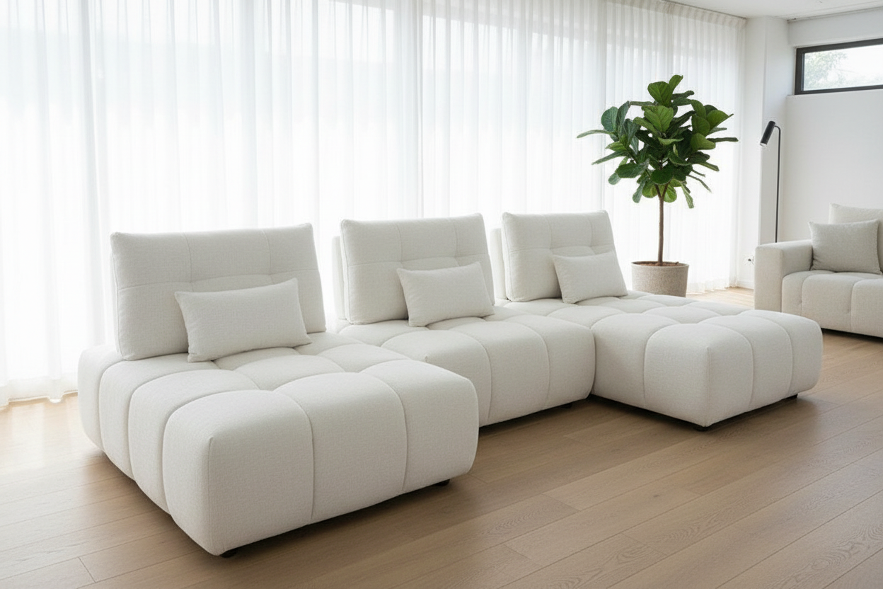 Modular Grid-Tufted Sectional Sofa Set