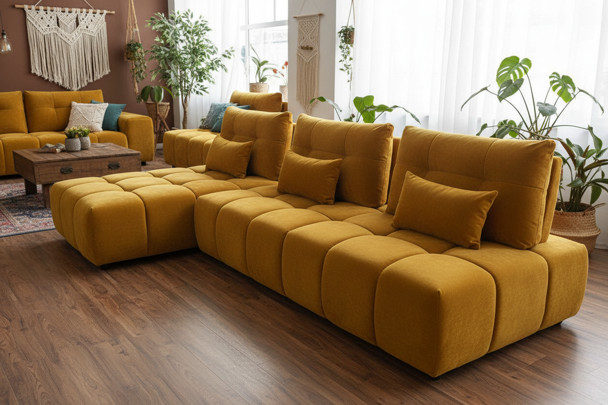 Modular Grid-Tufted Sectional Sofa Set